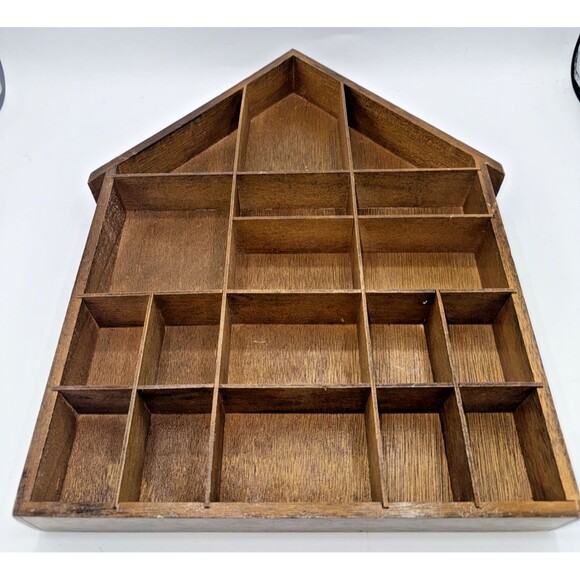 Vintage Wooden House Shaped Shadow Box/Display Shelf 18 Spaces 16.25”x13x 2” - Picture 13 of 13